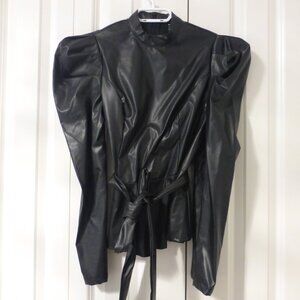 SHEIN black faux leather gigot sleeve top